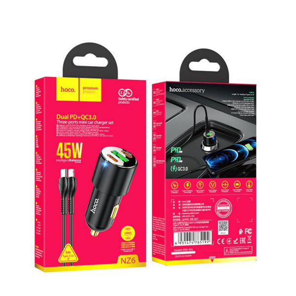 Dual-Port Powerhouse for Fast and Efficient Car Charging Hoco NZ6 45W - Image 5